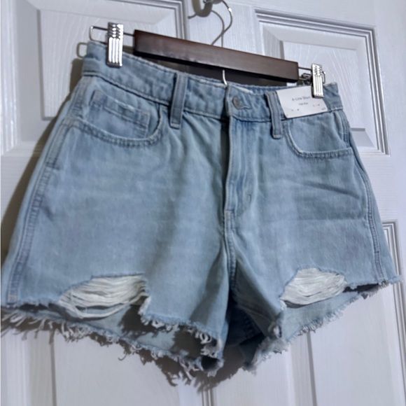 Hollister Light Blue High Rise A-Line Distressed Denim Shorts - Picture 2 of 6